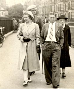 Strolling ... Stewart Cruden and his mother with an unknown (to me) couple