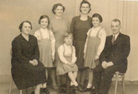 Ramsay family; circa 1942-43. Margaret Cruden (seated), Elizabeth, May, Catherine, Margaret (standing). David. Sandra seated in centre.