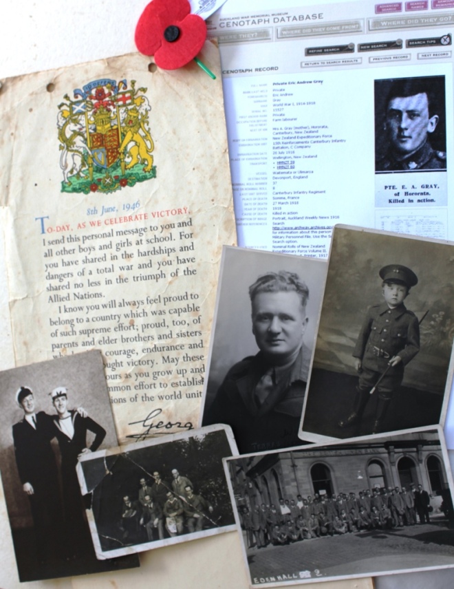 Snapshot of war: amongst the family photos, a few of those who served in the military and a letter from George VI to the children of Great Britain.