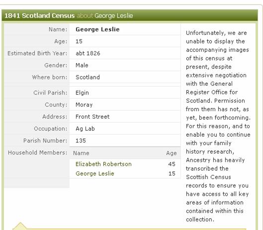 Elizabeth Robertson, my 3x great grandmother exists in the birth record of her son, George, this census record and on George's marriage record. I thought I had found other records of her life, but I'm now sure that was a different Elizabeth. 