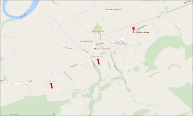 Glenfoot, Abernethy, Pitcurran - just a few miles apart. Source: Google Maps