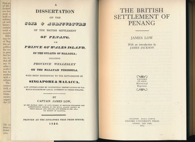Low, James. 'The British Settlement of Penang', 1972 ed. Photo credit: Amazon.com 