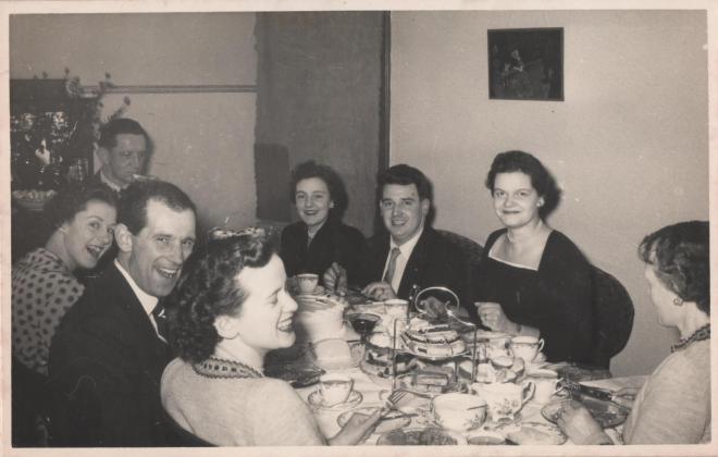 Although I'm fairly sure this photo wasn't taken at Hogmanay, this time of year will always be associated with my parents and their wider families. Being Scots, Hogamany is far more important to them than Christmas. In this photo: from top left my dad's uncle Bill, my mum, dad, dad's cousin's wife Jean, my great aunt Bessie (barely visible), Dad's cousin Ann, my uncle David and his wife Pat. Kirkcaldy, Scotland, c. late 1950s.